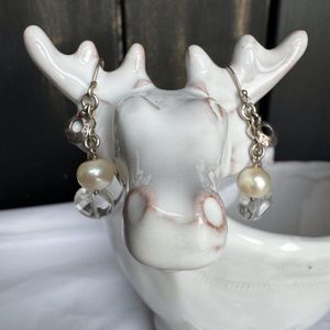 Pearl Crystal Drop Earrings 925SS